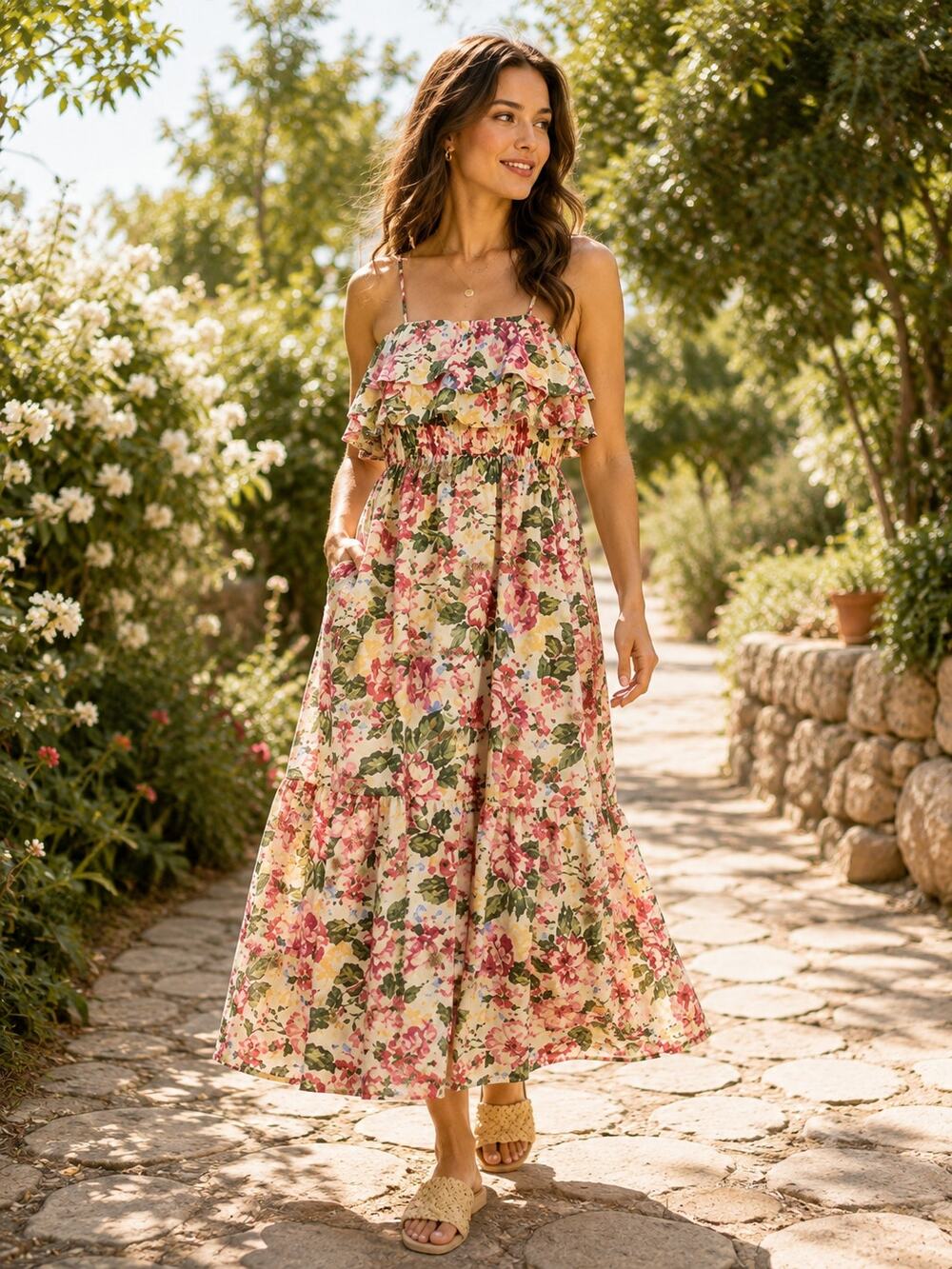 NWT A New Day Floral Ruffle Maxi Dress Tiered A-Line Sundress Cottagecore